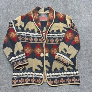 Vintage Flashback Women's L Shawl Collar Bear Jacquard Cardigan Aztec Southwest